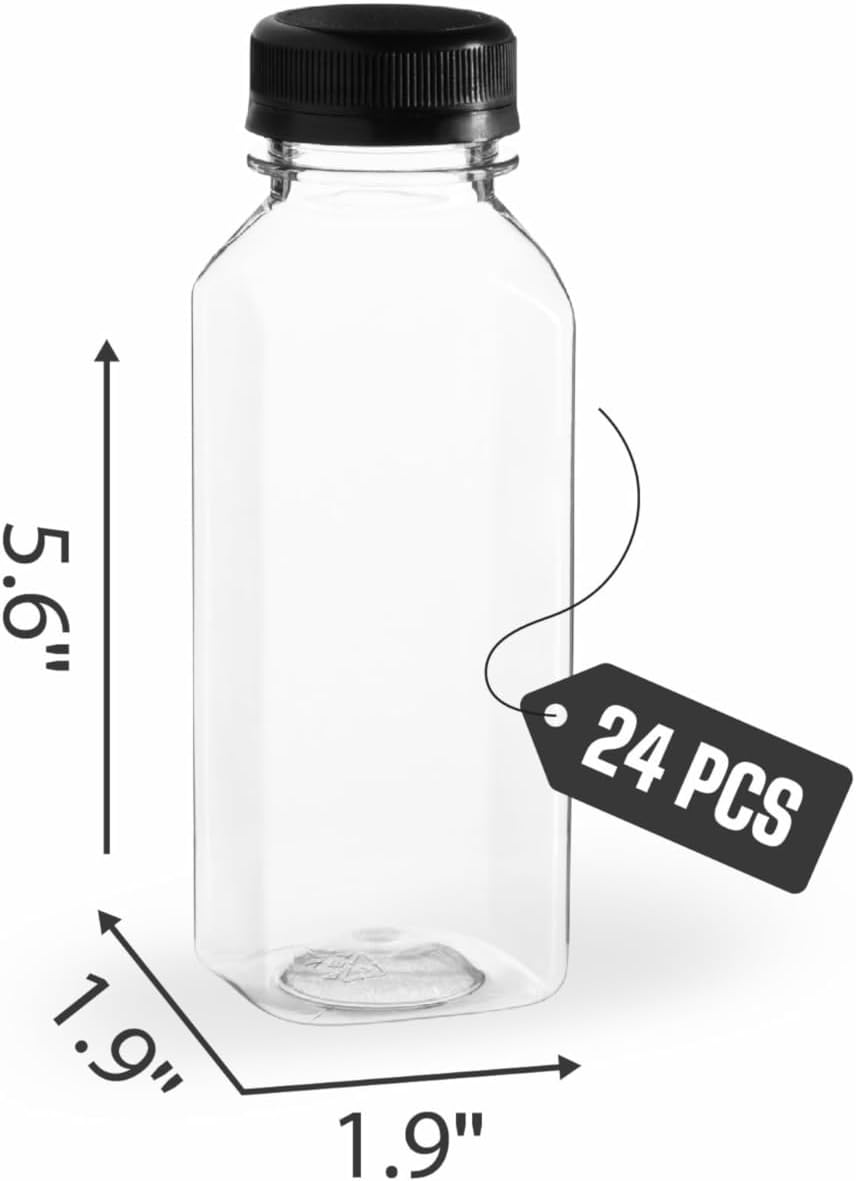 Hammont Plastic Bottles with Caps - Clear PET Iced Coffee & Juice Bottles, Pack of 24 - Reusable Juicing Bottle - Ideal for Cold Drinks (8oz) - Image 2