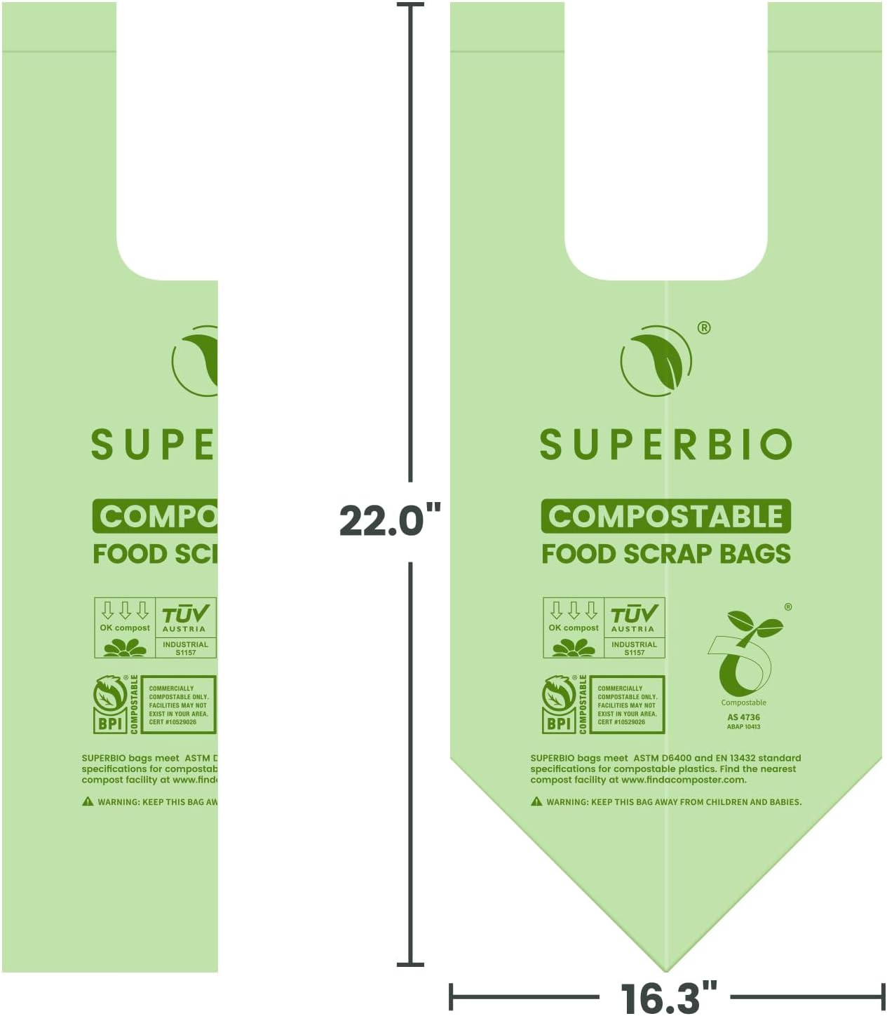 SUPERBIO 2.6 Gallon Compostable Bags with Handles, 100 Count,1 Pack, Food Scrap Bags Certified by BPI and OK compost INDUSTRIAL, 9.84L - Image 5