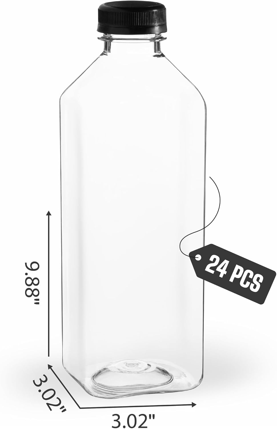 Hammont Plastic Bottles with Caps - Clear PET Iced Coffee & Juice Bottles, Pack of 24 - Reusable Juicing Bottle - Ideal for Cold Drinks (32oz) - Image 2