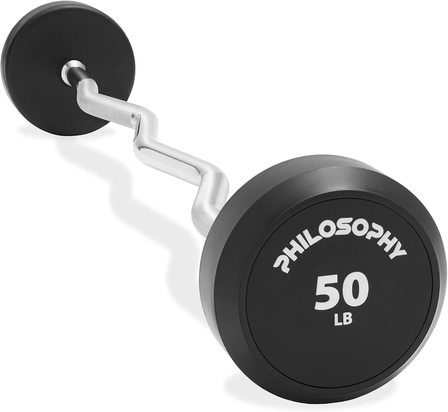 Philosophy Gym Rubber Fixed Barbell, Pre-Loaded Weight EZ Curl Bar for Strength Training & Weightlifting