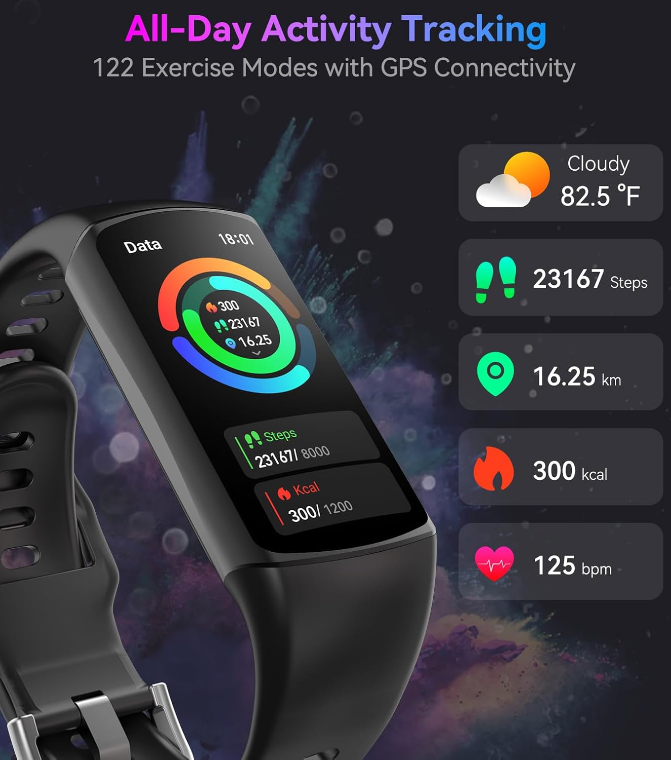 Smart Watch Fitness Tracker with 24/7 Heart Rate, Blood Oxygen Blood Pressure Monitor Sleep Tracker 120 Sports Modes Activity Trackers Step Calorie Counter IP68 Waterproof for Andriod iPhone Women Men - Image 5