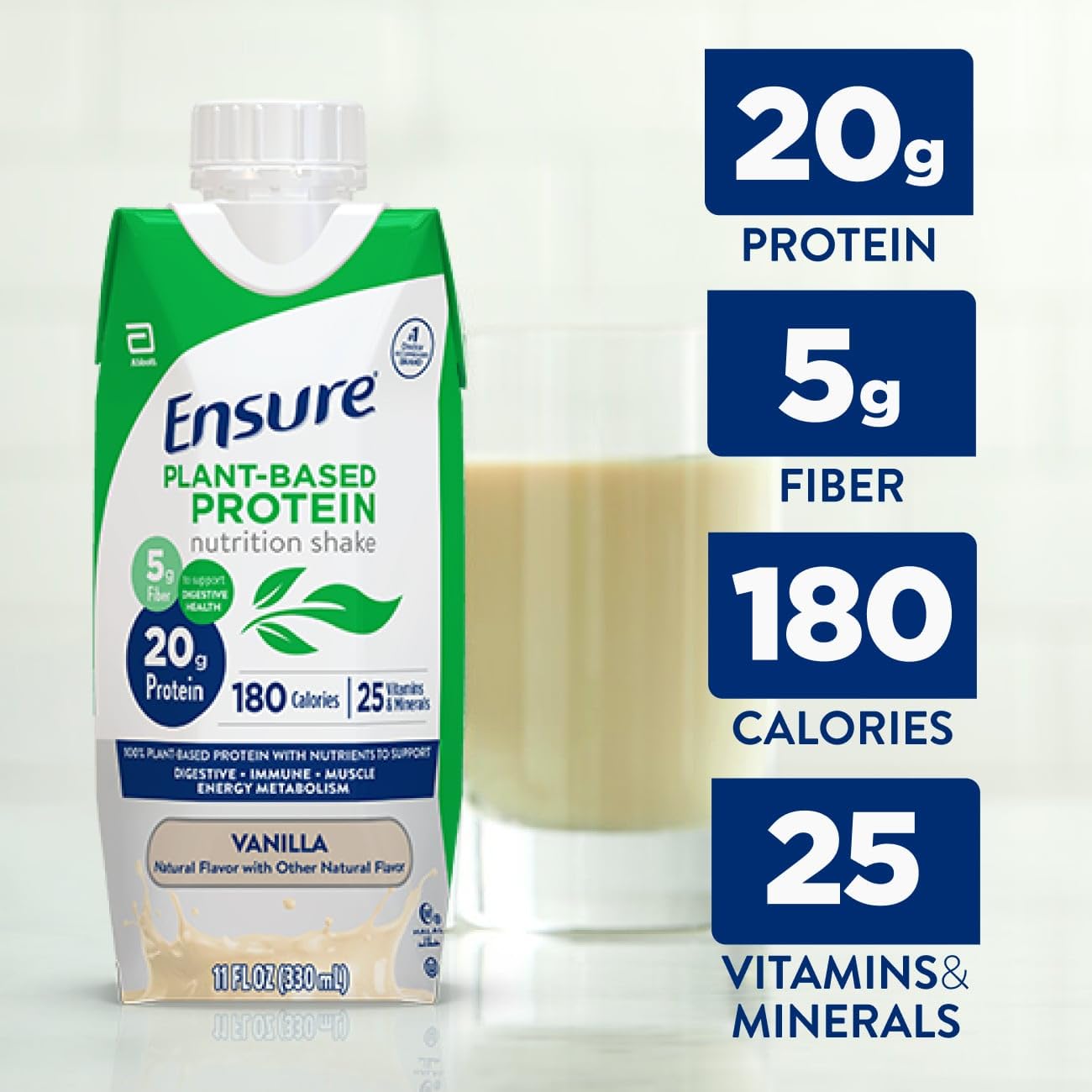 Ensure Plant-Based Vegan Protein Vanilla Nutrition Shake I Gluten-Free I Dairy-Free I Soy-Free Bottled Liquid Shake I 12 Pack - Image 4