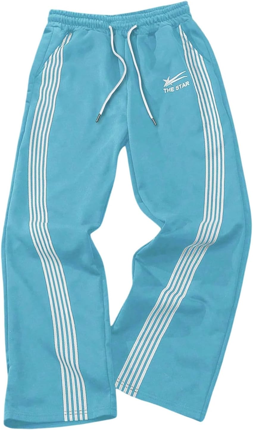 SHENHE Men's Y2k Graphic Track Striped Parachute Wide Leg Sweatpants