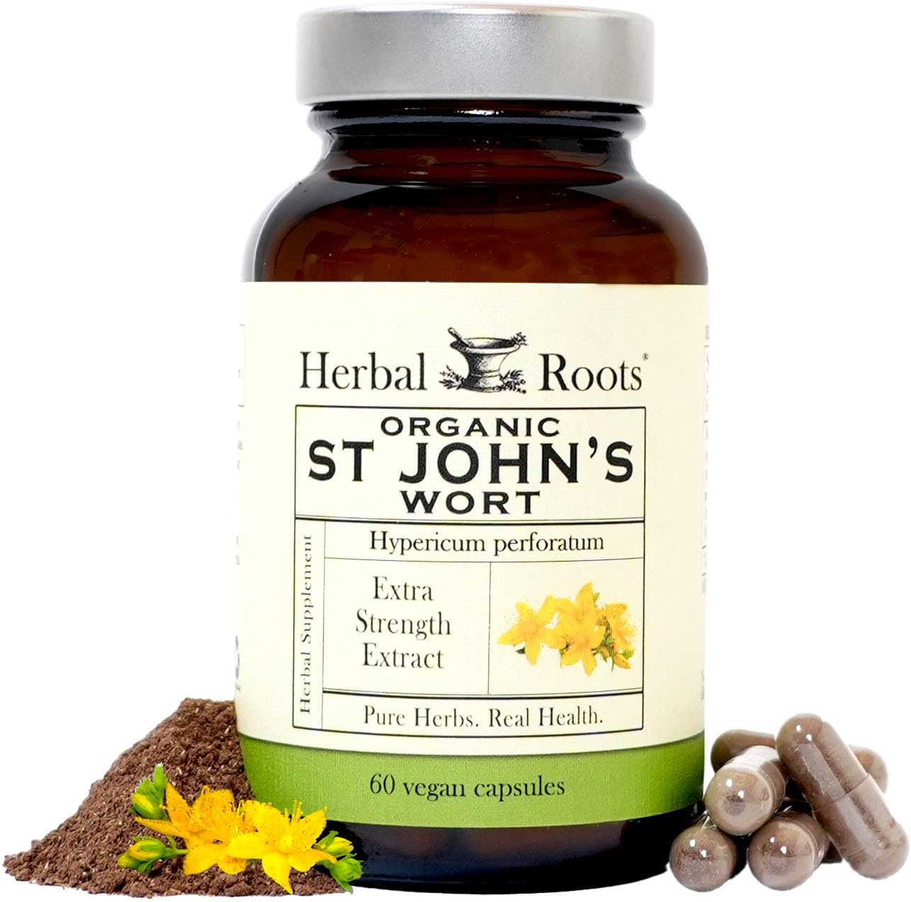 Herbal Roots Organic St Johns Wort Capsules, Mood Support, USDA Certified Organic - 60 Vegan Capsules