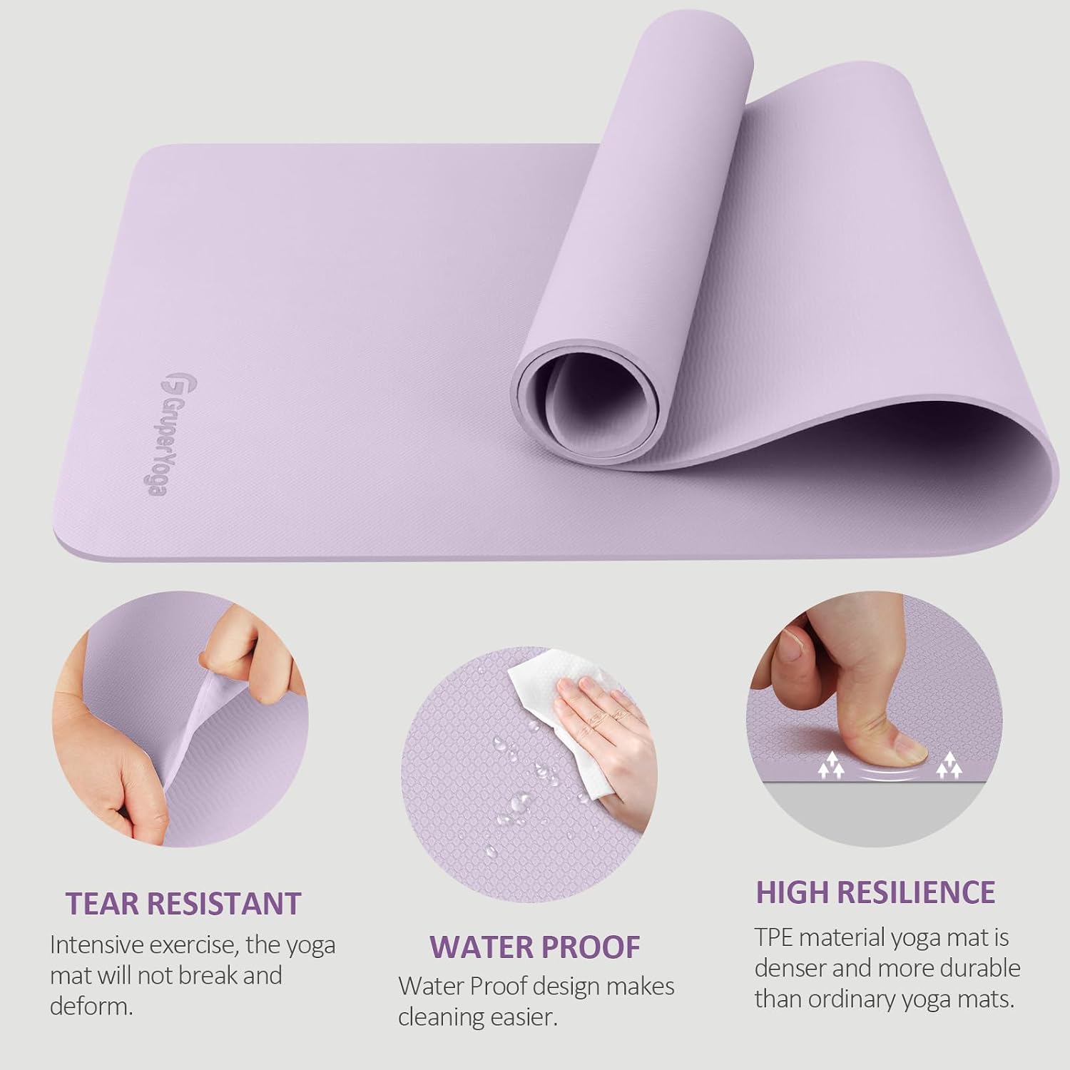 Gruper Yoga Mat Non Slip, Anti-Tear Workout Mat with Carrying Strap and Bag - Image 3