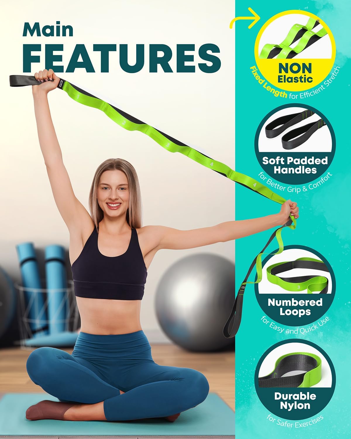 Stretching Strap with Loops - Non Elastic Yoga Strap for Physical Therapy - Image 4