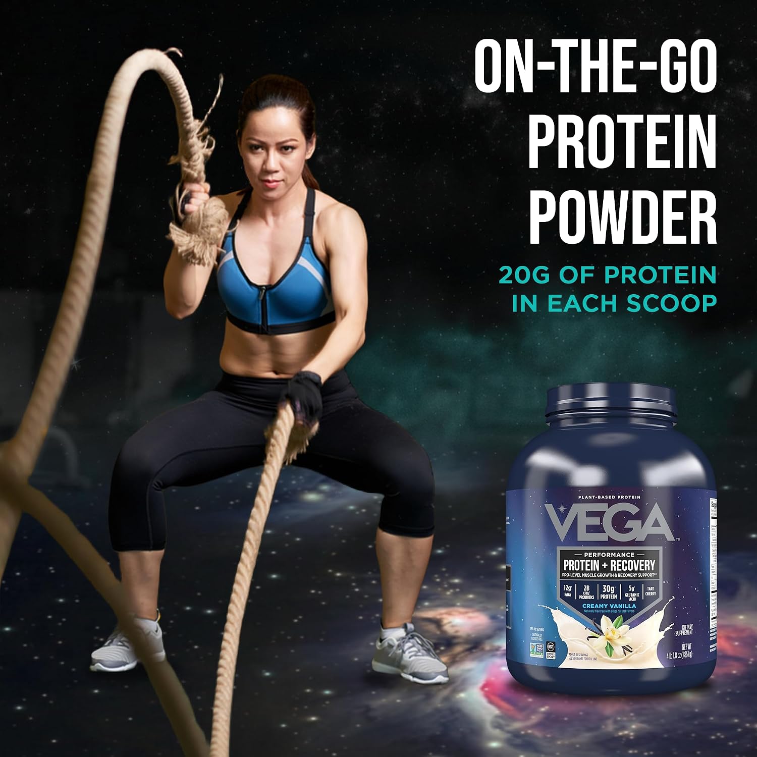 Vega Protein + Recovery, Vanilla – 30g Vegan Protein, Dairy & Gluten Free, Probiotics, NSF Certified, 65.6 oz (45 Servings) - Image 7