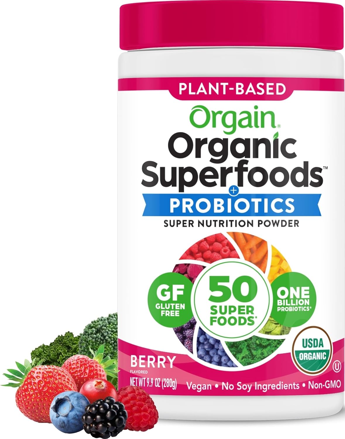 Orgain Organic Greens Powder, 50 Superfoods + Probiotics, Berry, 0.62 lb