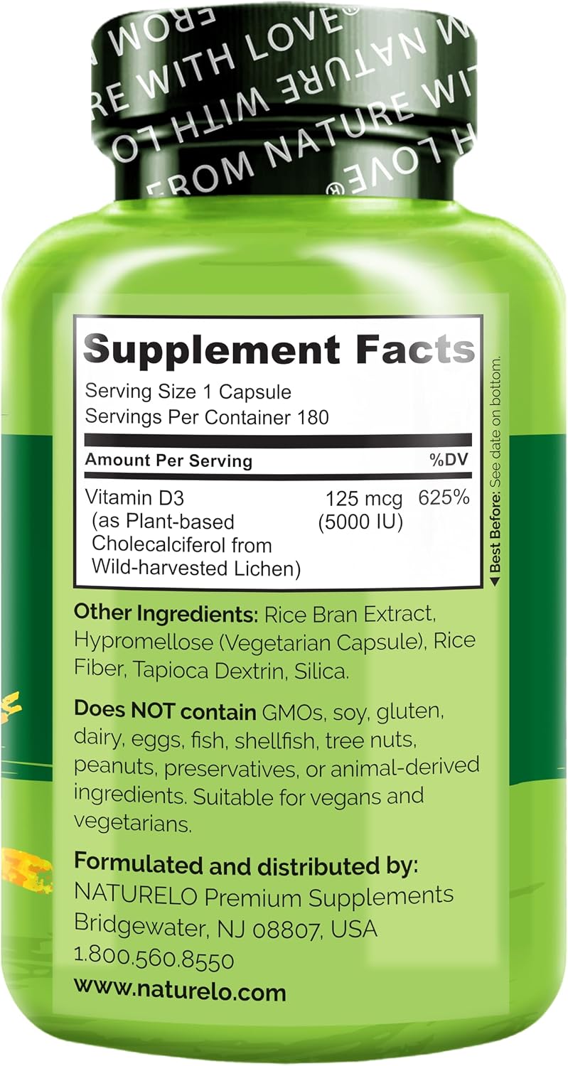 NATURELO Vitamin D3 5000 IU, Joint Support & Bone Health, 180 Count - Image 3