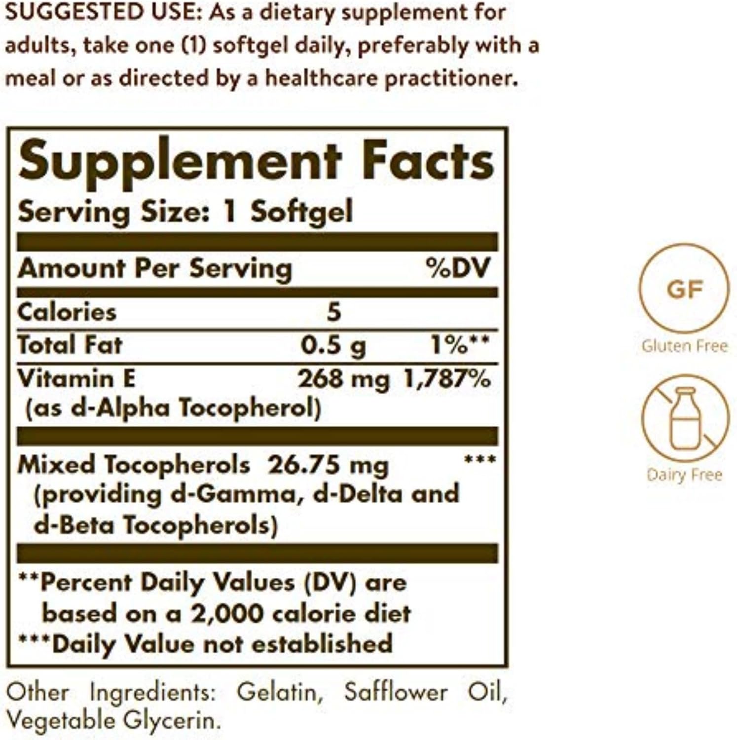 Solgar Vitamin E 268 MG (400 IU) (d-Alpha Tocopherol & Mixed Tocopherols), 100 Softgels - Supports Immune System & Skin Nutrition - Natural Antioxidant - Gluten Free, Dairy Free - 100 Servings - Image 2
