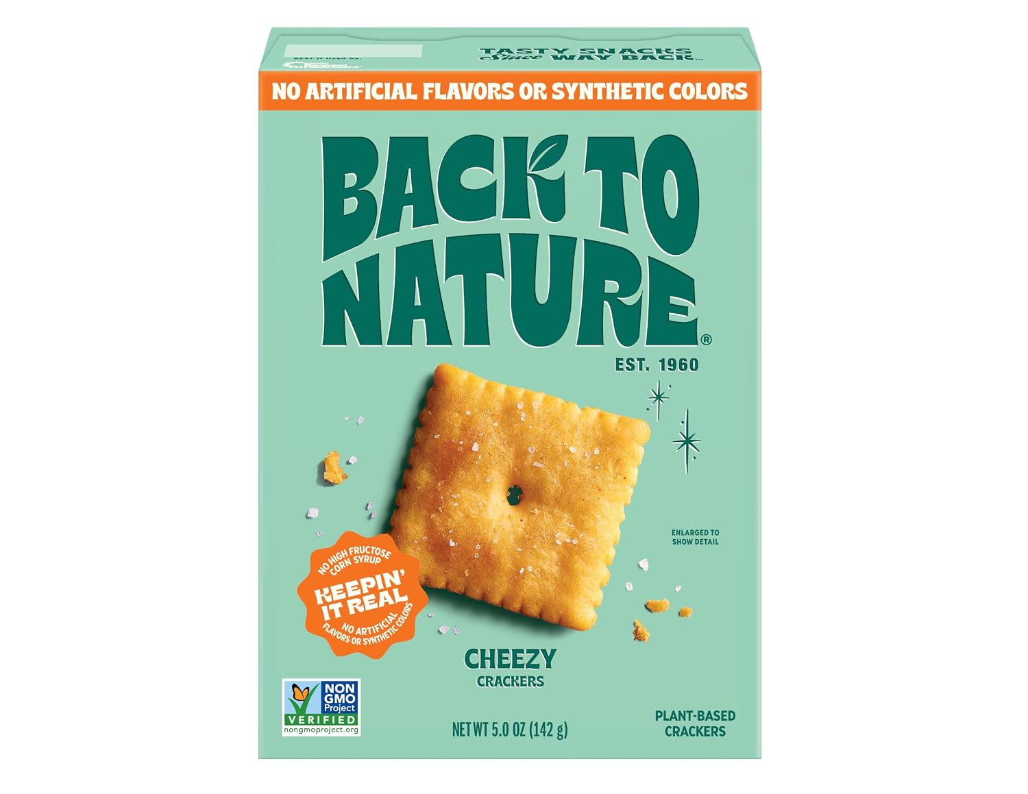 Back to Nature Cheezy Crackers Squares, Non GMO Plant Based Snack, 1pk