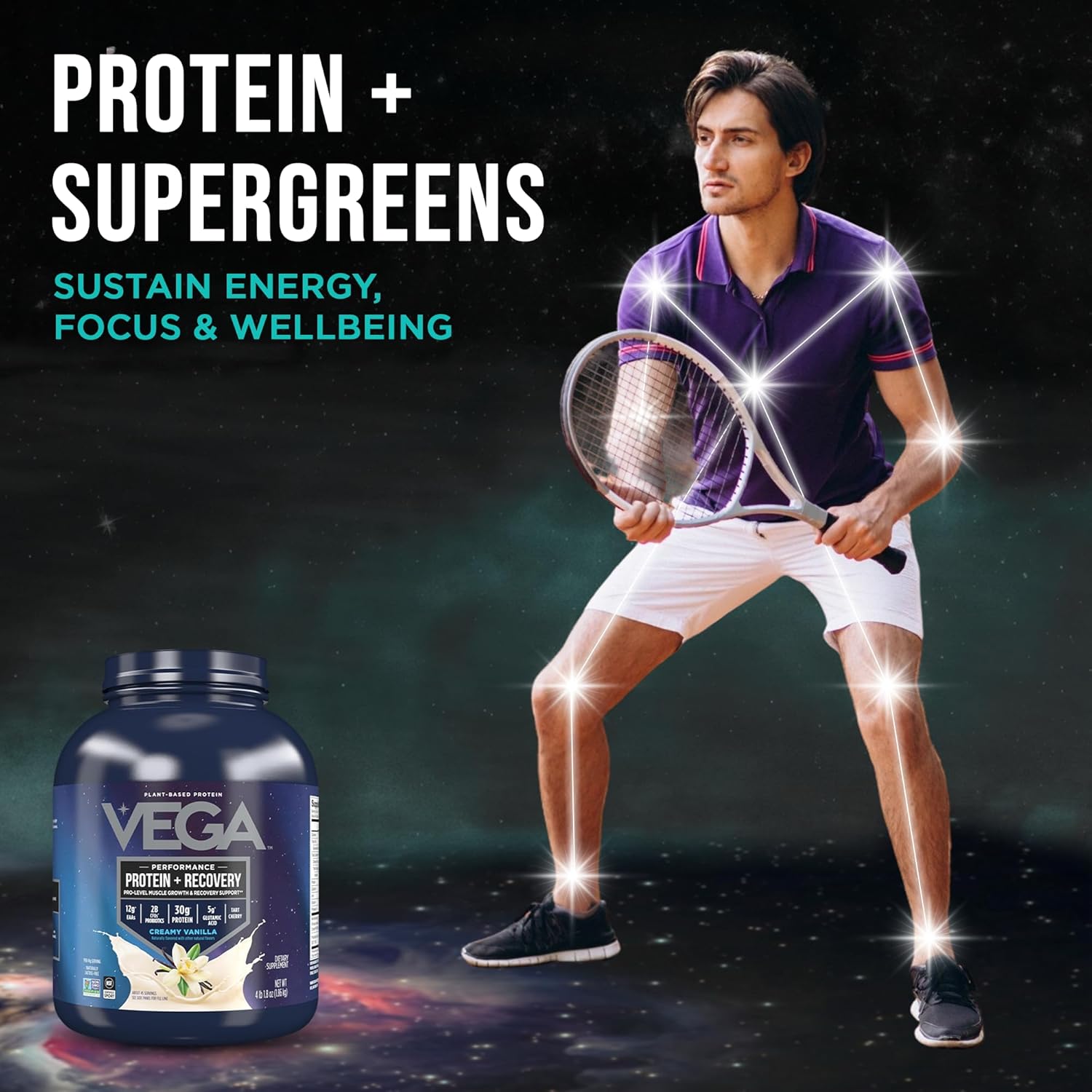 Vega Protein + Recovery, Vanilla – 30g Vegan Protein, Dairy & Gluten Free, Probiotics, NSF Certified, 65.6 oz (45 Servings) - Image 2