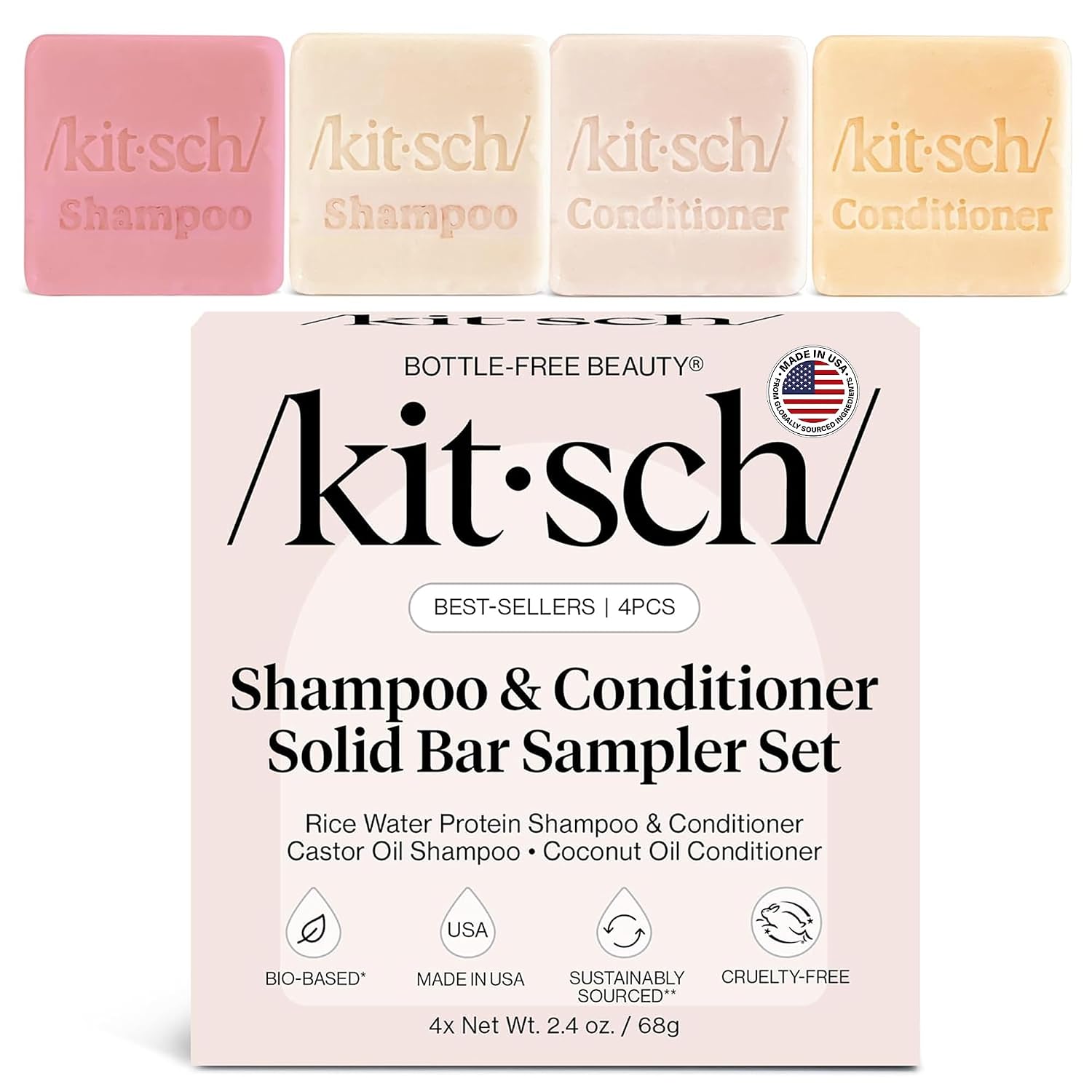 Kitsch Shampoo and Conditioner Set - 4pc Sampler Bars for Hair Growth