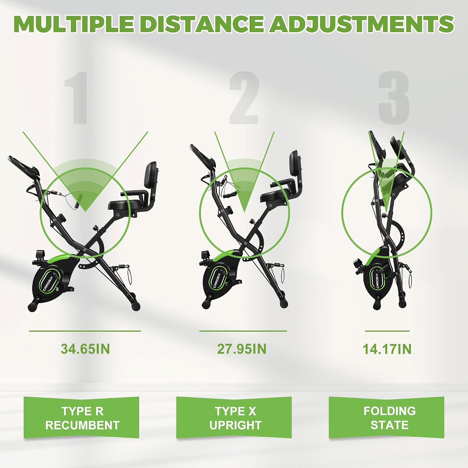 Caromix Folding Exercise Bike, 5 in 1 Stationary Bike with 16-Level Adjustable Magnetic Resistance, 330LB Capacity Indoor Workout Bike, Foldable Exercise Bike for Seniors and Adult - Image 6