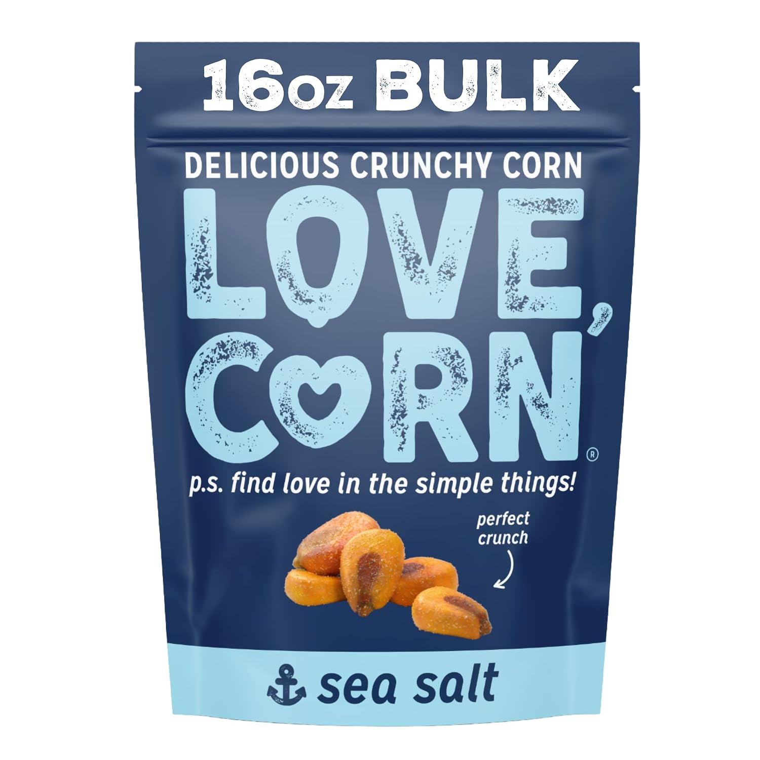 LOVE CORN Sea Salt Roasted Corn Snack, 16oz Bulk Bag, Gluten Free, Vegan