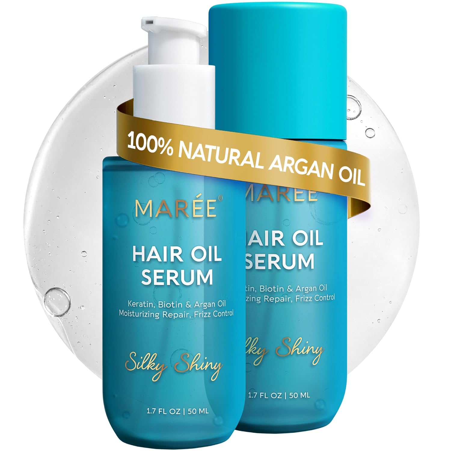 MAREE Hair Oil for Frizzy Hair with Argan Oil, Keratin & Biotin 2 PACK – Hair Serum for Dry and Curly Hair Gloss – Frizz Control Hair Care Products for Women – Aceite Para el Cabello - 50 ml
