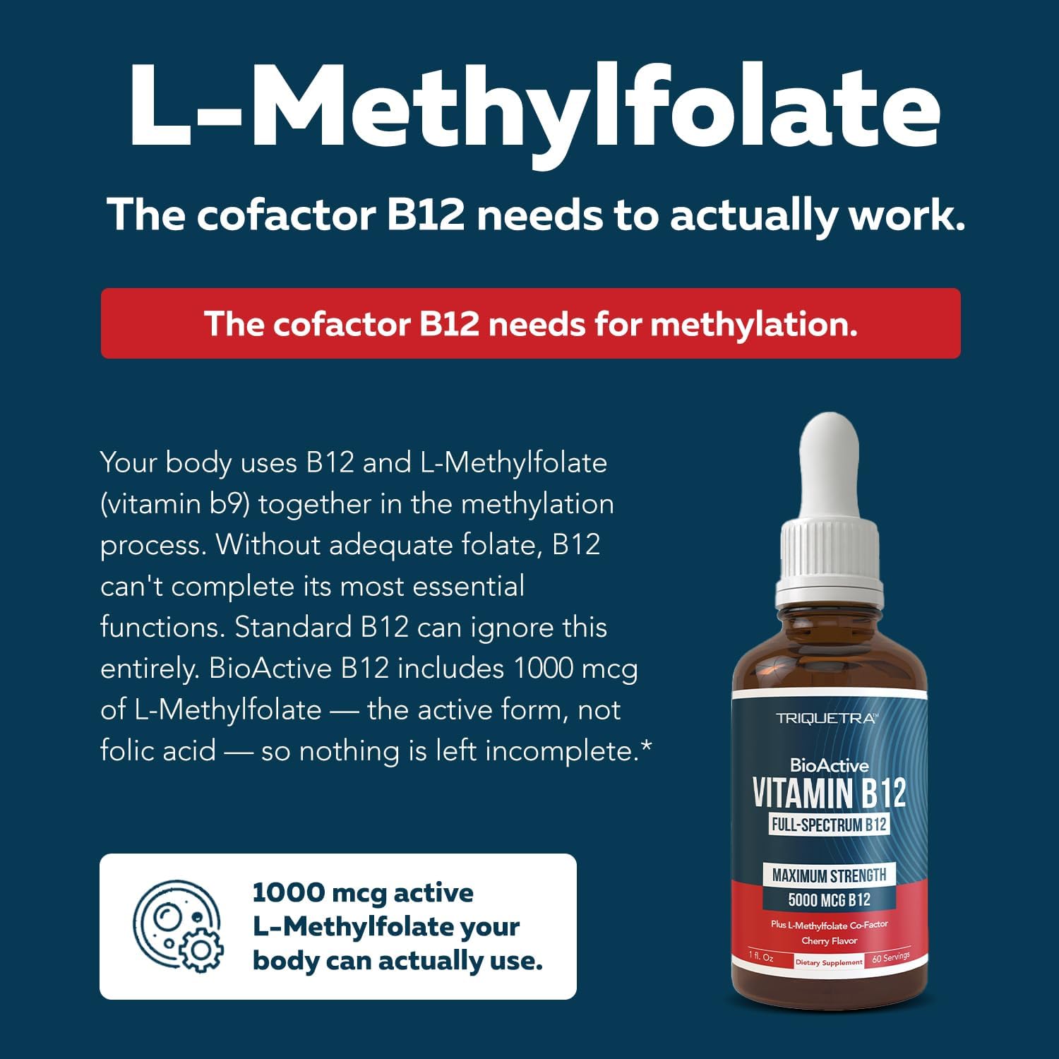 BioActive Vitamin B12 5000mcg, 3 BioActive Forms + Methylfolate Cofactor - Image 6