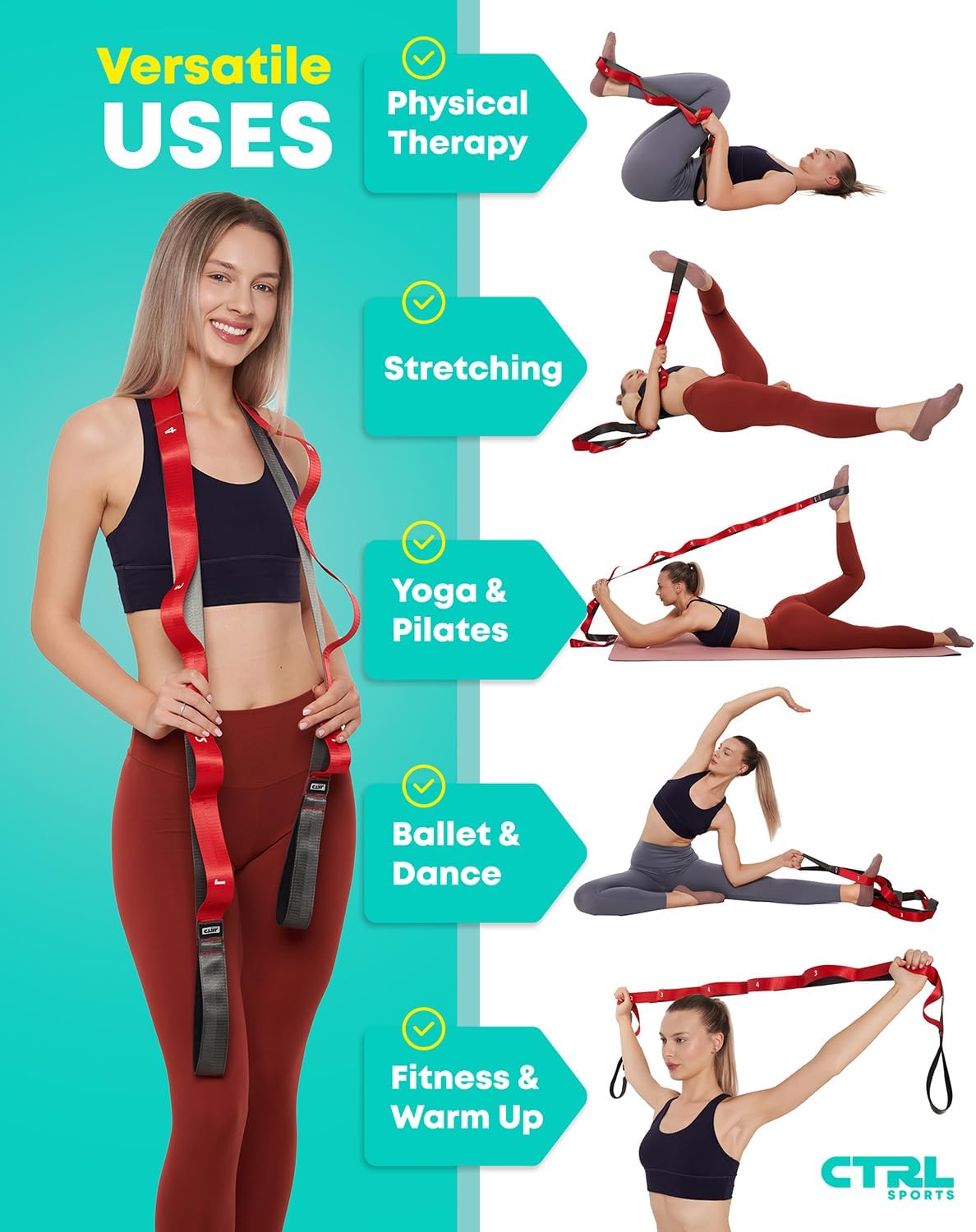 Stretching Strap with Loops - Non Elastic Yoga Strap for Physical Therapy - Image 5