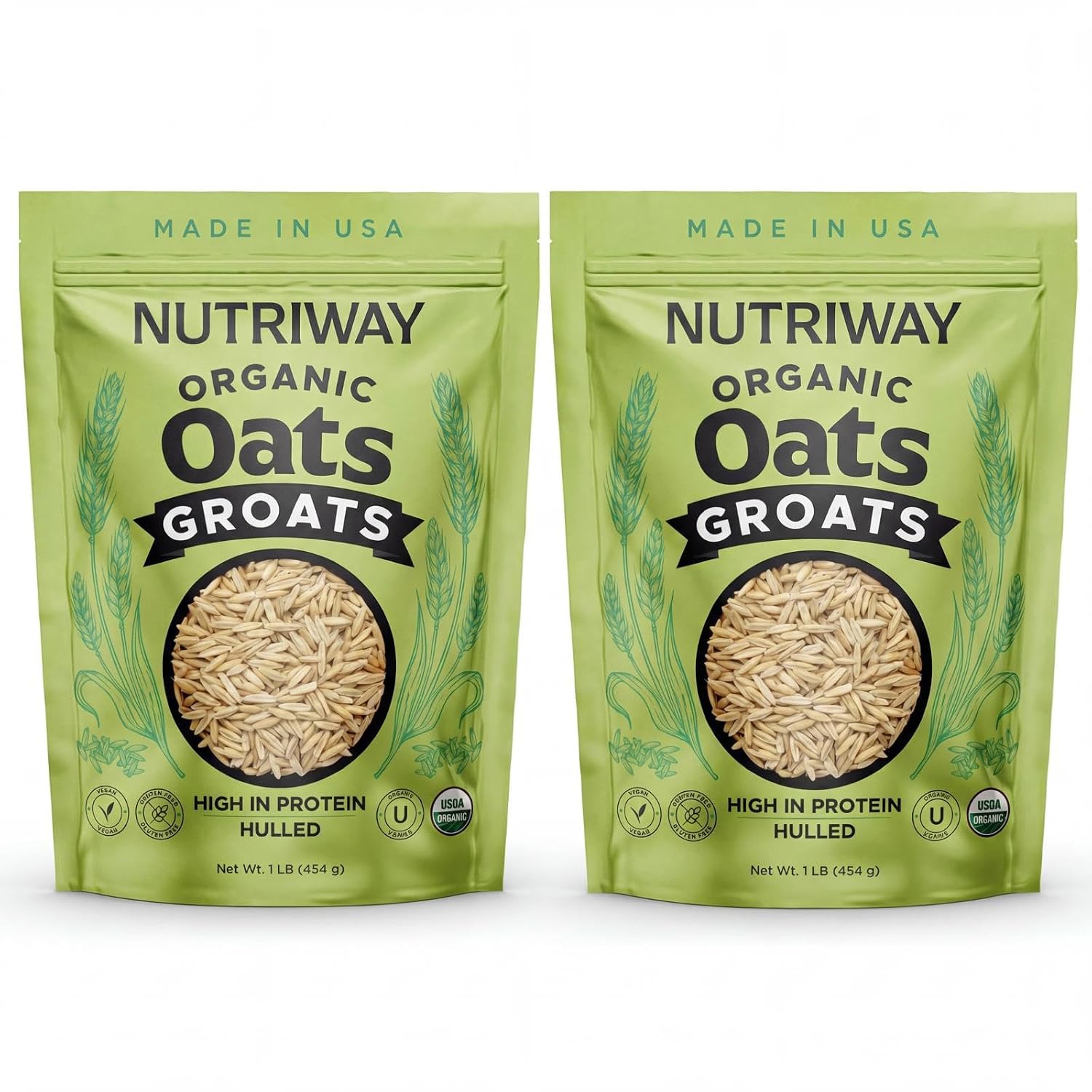 NUTRIWAY Organic Oat Groats - High-Protein Whole Grain Oats - Vegan, Non-GMO, Pure & Raw - Perfect for Cooking, Oatmeal, Breakfast & Meal Prep - Wholesome Organic Food - 2 lb Pack