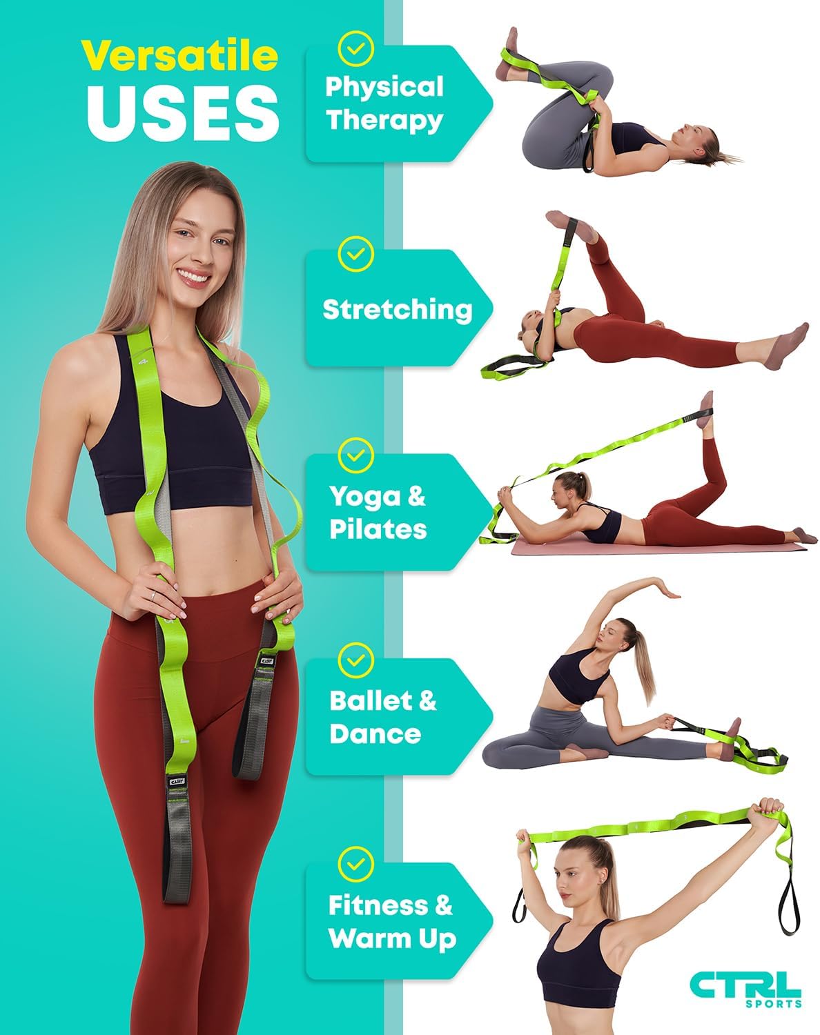 Stretching Strap with Loops - Non Elastic Yoga Strap for Physical Therapy - Image 5