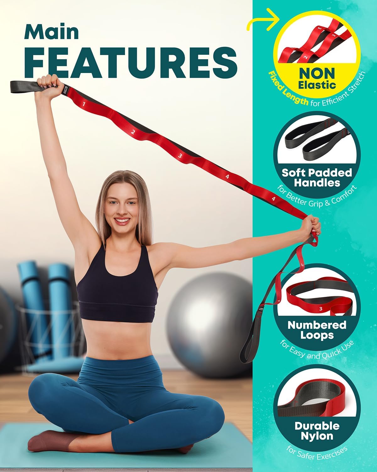 Stretching Strap with Loops - Non Elastic Yoga Strap for Physical Therapy - Image 4