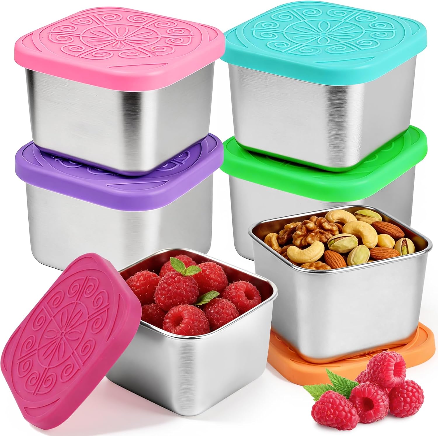 YQL 6-Pack 6oz Square Stainless Steel Snack Containers for Kids