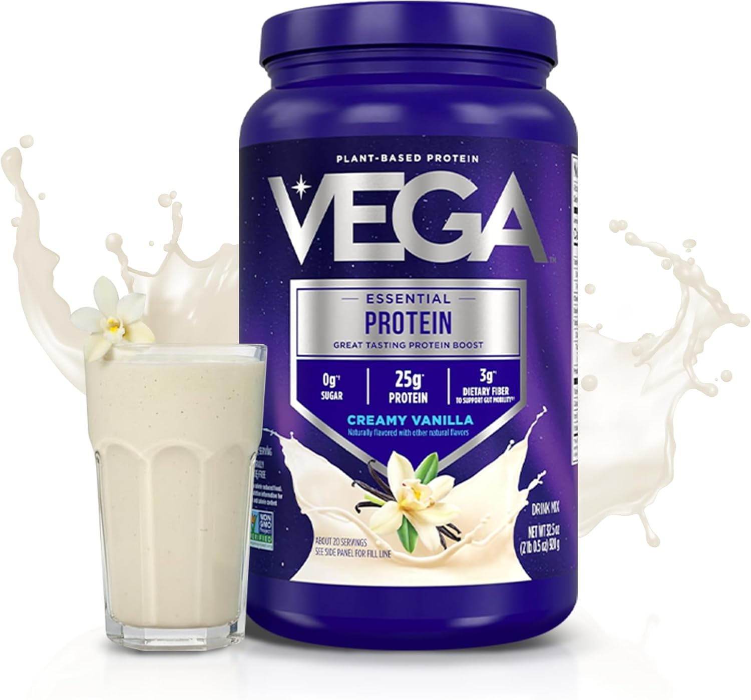 Vega Essential Protein – 25g Plant Based Protein Powder, Creamy Vanilla, Vegan for a Dairy-Free Vanilla Shake – Large Tub, 32.5oz (20 Servings) - Image 2