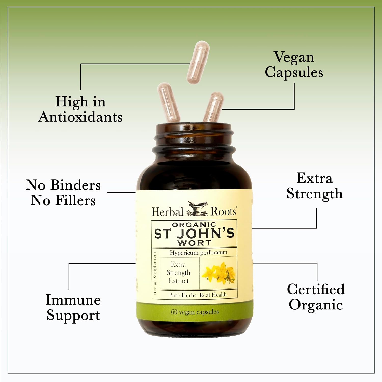Herbal Roots Organic St Johns Wort Capsules, Mood Support, USDA Certified Organic - 60 Vegan Capsules - Image 4