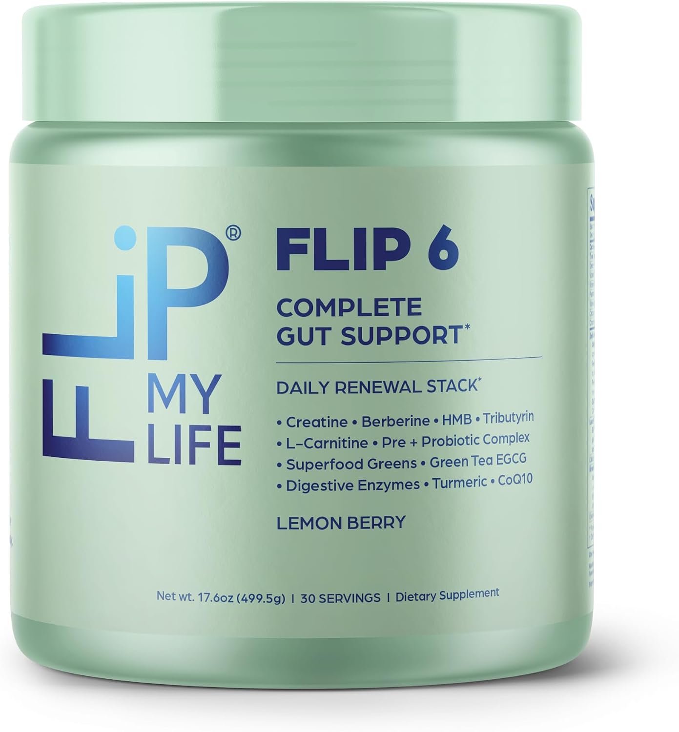 FLIP 6 Gut Health Powder – Complete Gut Support | Supports Regularity, Muscle & Metabolic Efficiency, GLP-1 Symptoms | Probiotics, Prebiotics, Enzymes, Creatine, Berberine | Lemon Berry, 30 Servings