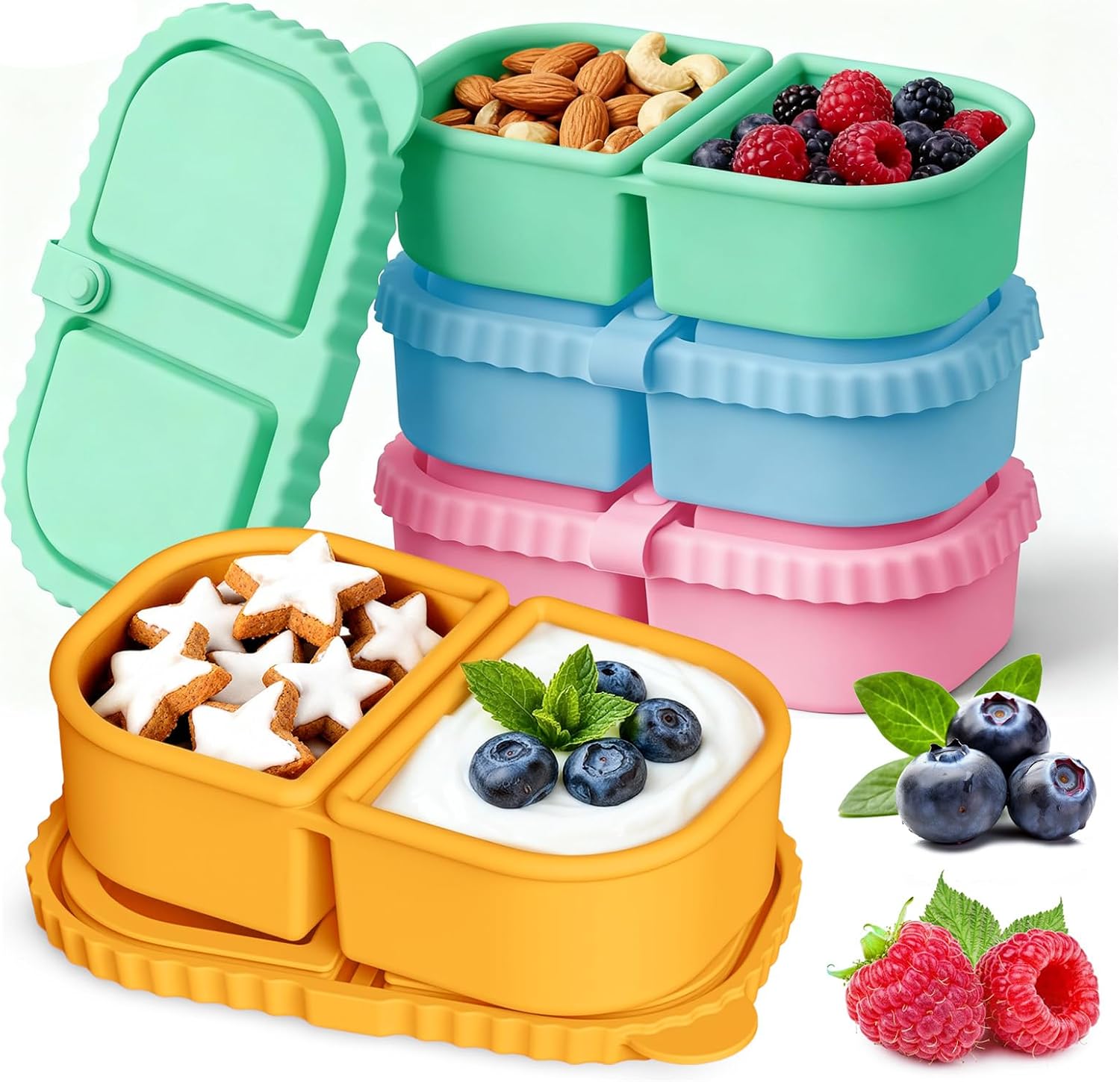 YQL 4 Pack 8 oz Silicone Snack Containers with Leakproof Lids for Kids