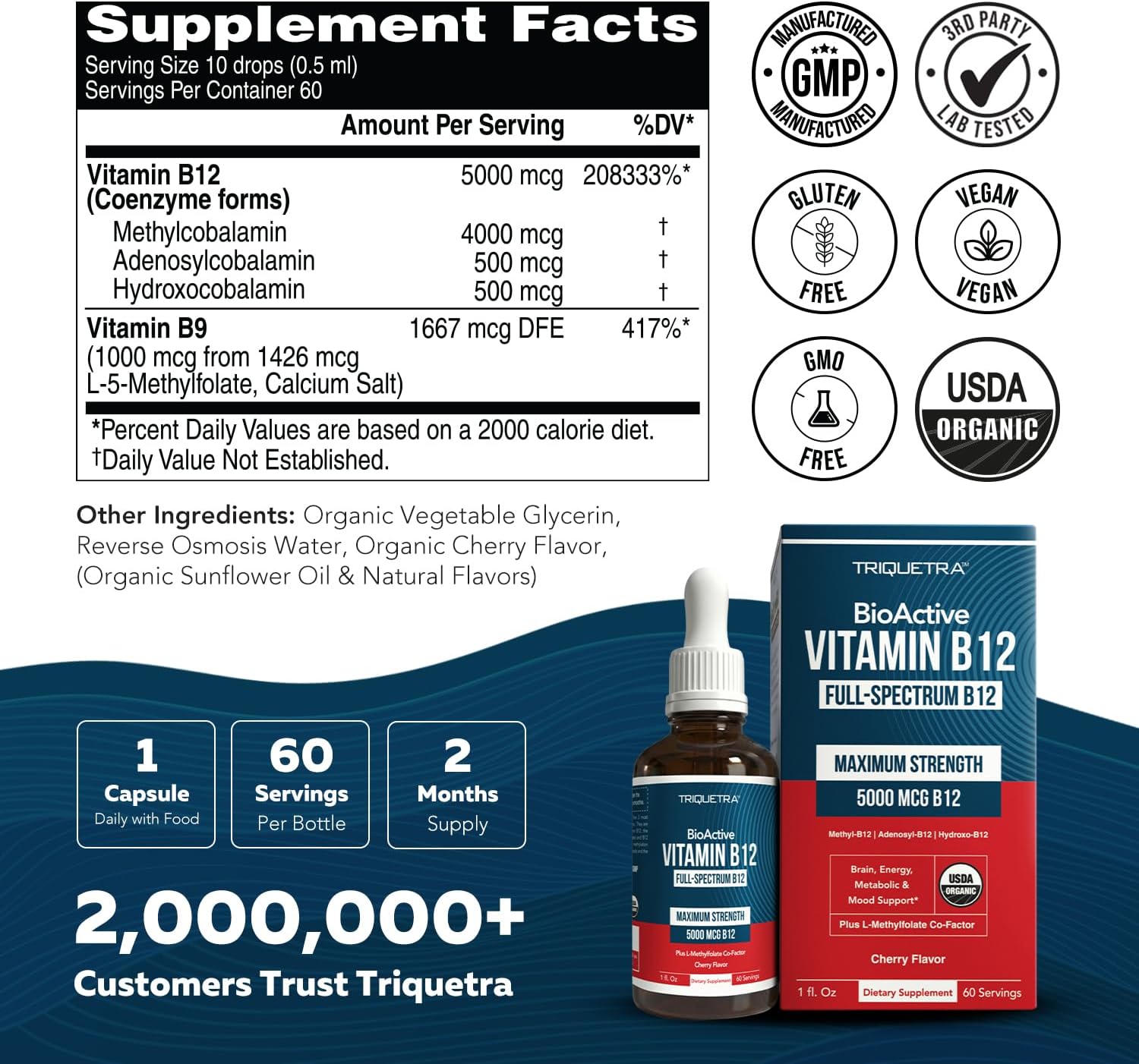 BioActive Vitamin B12 5000mcg, 3 BioActive Forms + Methylfolate Cofactor - Image 8