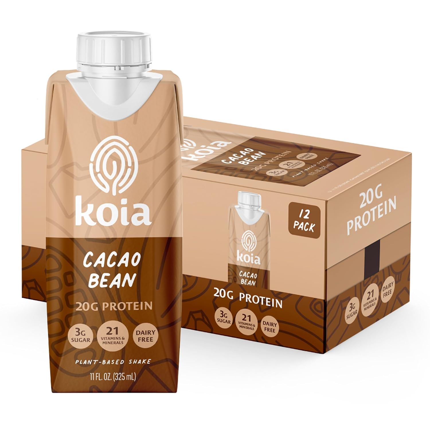 Koia Plant-Based Protein Shake, Cacao Bean, 11 Fl Oz (Pack of 12)