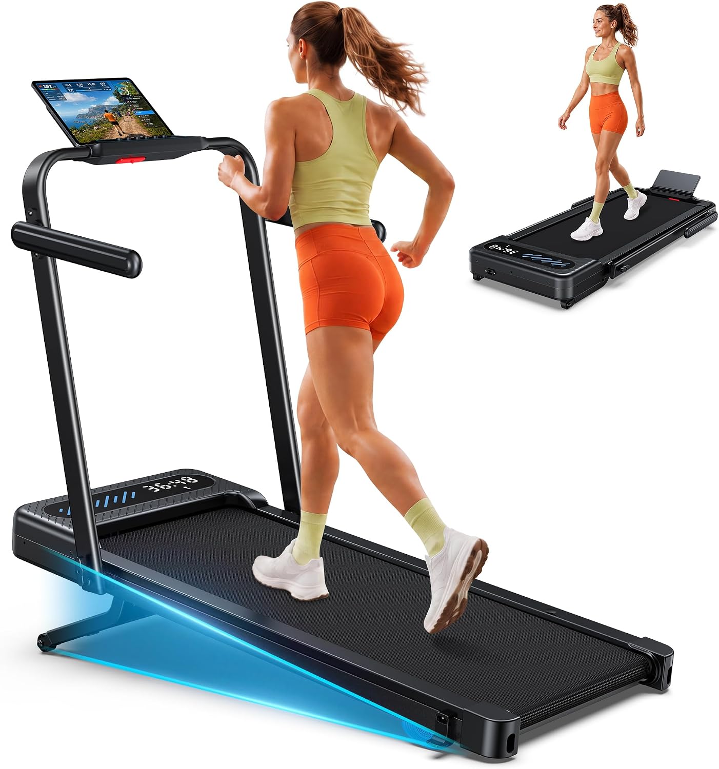 WELLFIT Walking Pad with 12% Auto Incline & Handle Bar, Foldable Treadmill