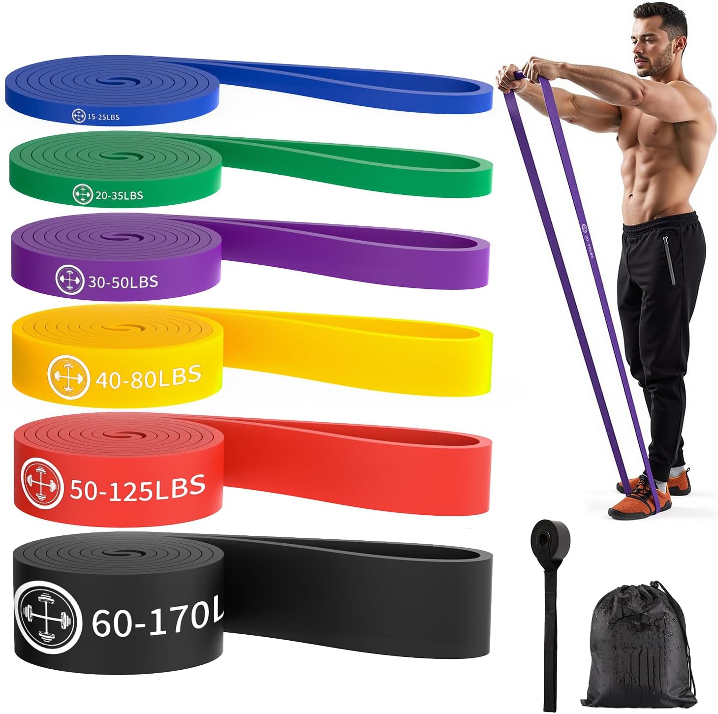 Exercise Bands，Set of 6 Resistanc...