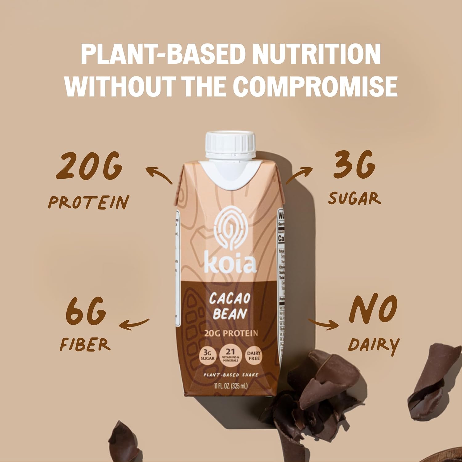 Koia Plant-Based Protein Shake, Cacao Bean, 11 Fl Oz (Pack of 12) - Image 3