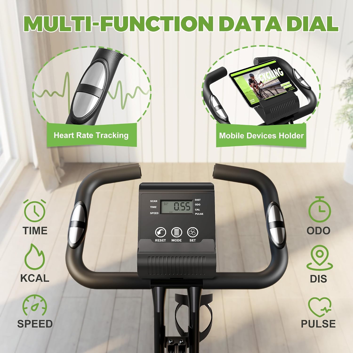 Caromix Folding Exercise Bike, 5 in 1 Stationary Bike with 16-Level Adjustable Magnetic Resistance, 330LB Capacity Indoor Workout Bike, Foldable Exercise Bike for Seniors and Adult - Image 4