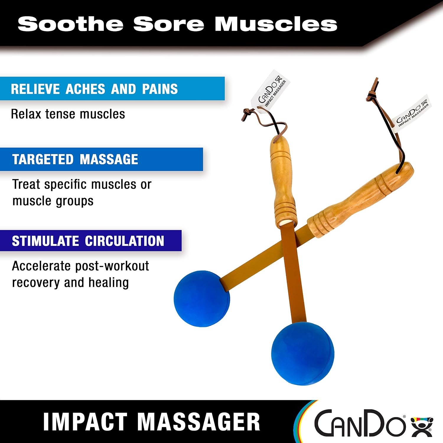 CanDo Percussion Massagers 2 Pack Manual Ball Massage, Flexible Stick Massage Tools for Sore Muscles, Back, Shoulders, Neck, Legs, and Total Body with Comfort Grip Wood Handles, Blue - Image 6