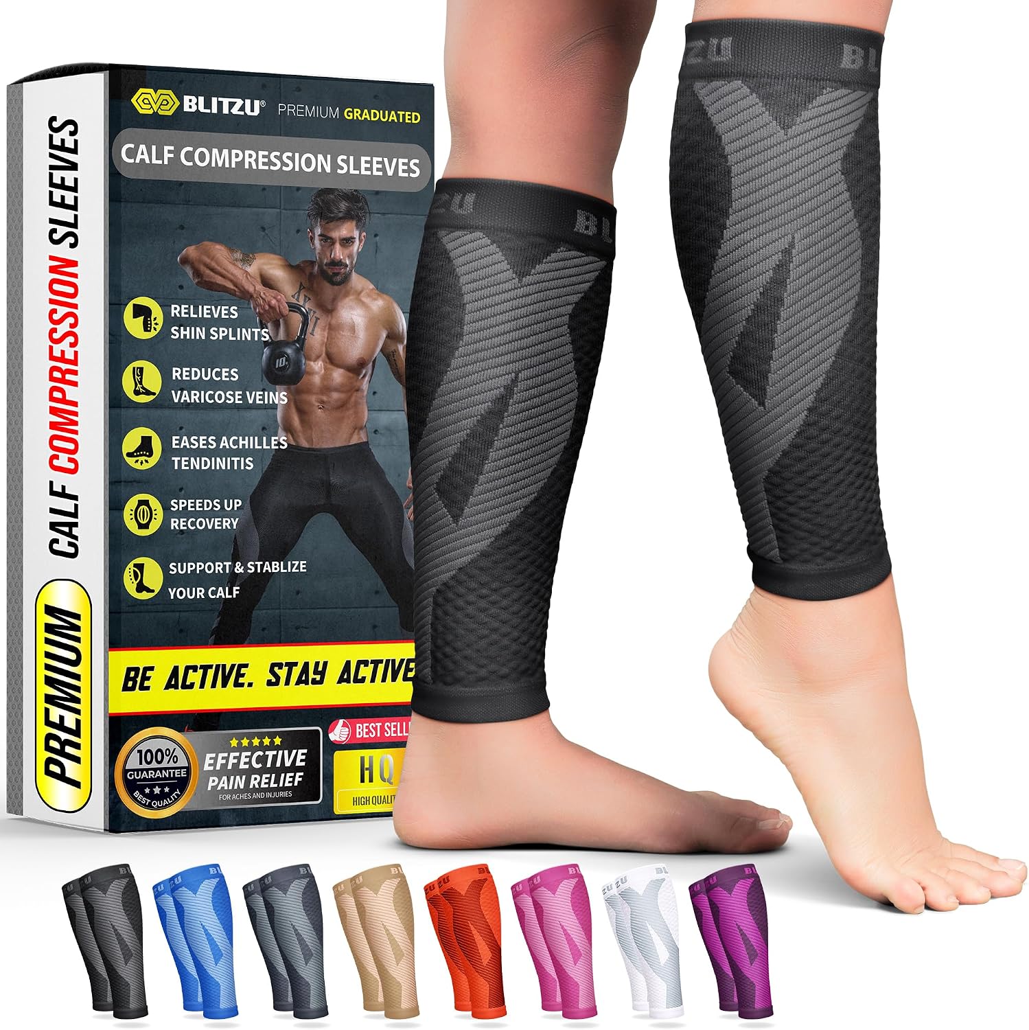 BLITZU Calf Compression Sleeves, Fo...
