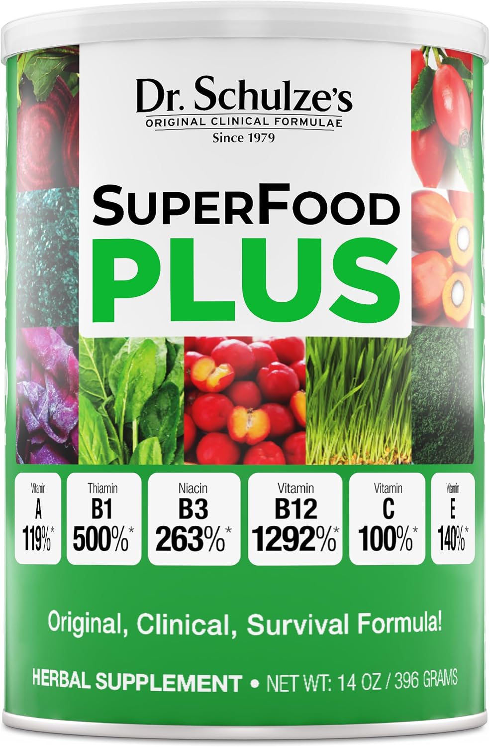 Dr. Schulze's SuperFood Plus - Everyday Superfood Supplement to Support Overall Wellness - Clean, Quality Nutrition - Supports Metabolism & Daily Energy - Gluten-Free & Dairy-Free - 14 oz