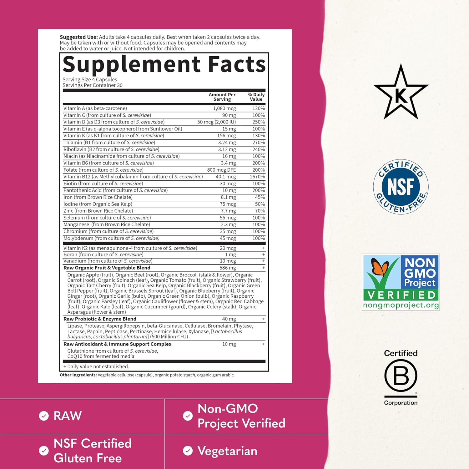 Garden of Life Vitamin Code Women's Multivitamin, Gluten-Free, 120 Capsules - Image 3