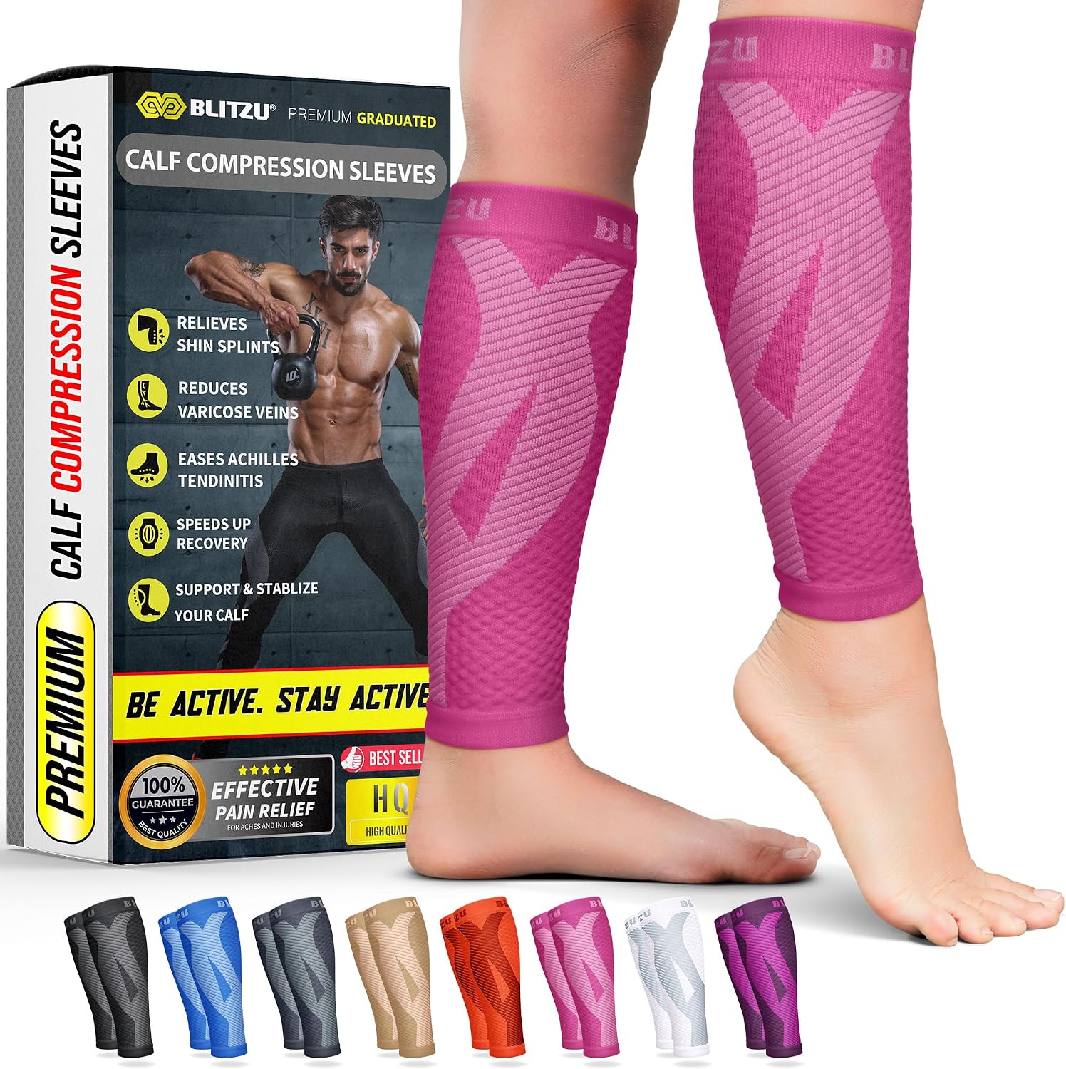 BLITZU Calf Compression Sleeves, Fo...