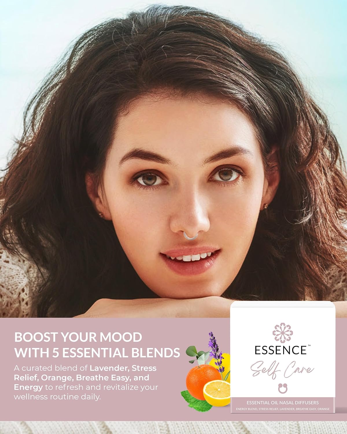 Essence Nasal Diffuser Self Care Bundle – Essential Oil Silicone Nose Rings for Stress, Energy & Mental Clarity – Wearable Aromatherapy Pack for Wellness & Mood Balance - Image 2