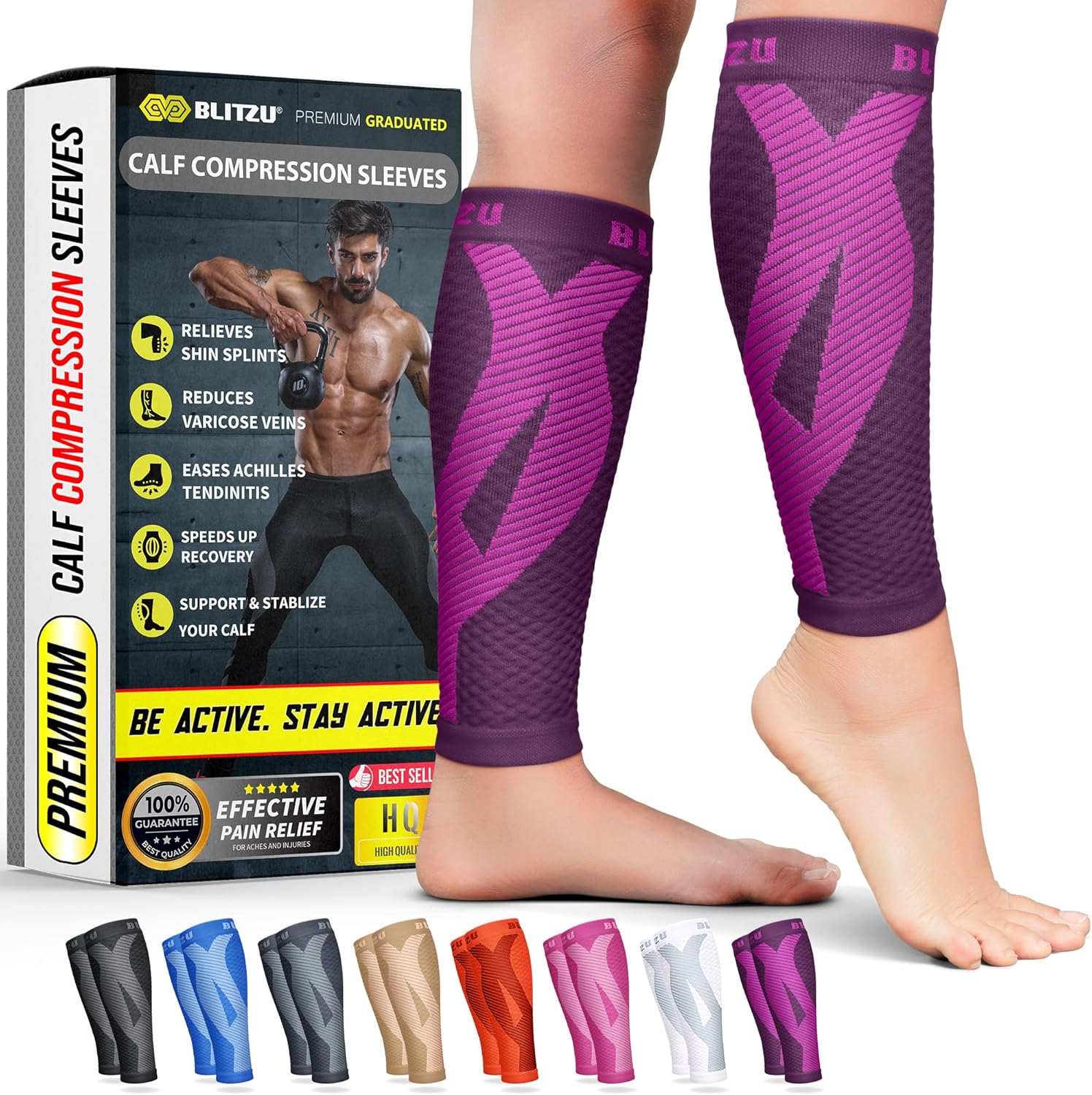 BLITZU Calf Compression Sleeves, Fo...
