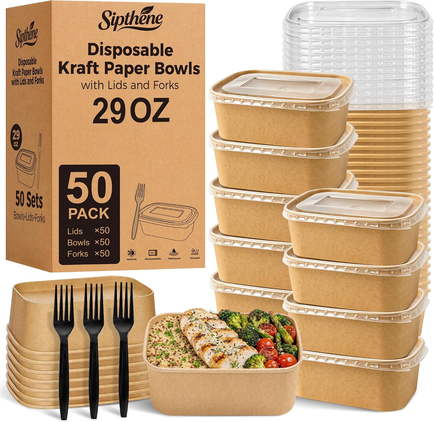 50 Pack 29 oz Disposable Meal Prep ...