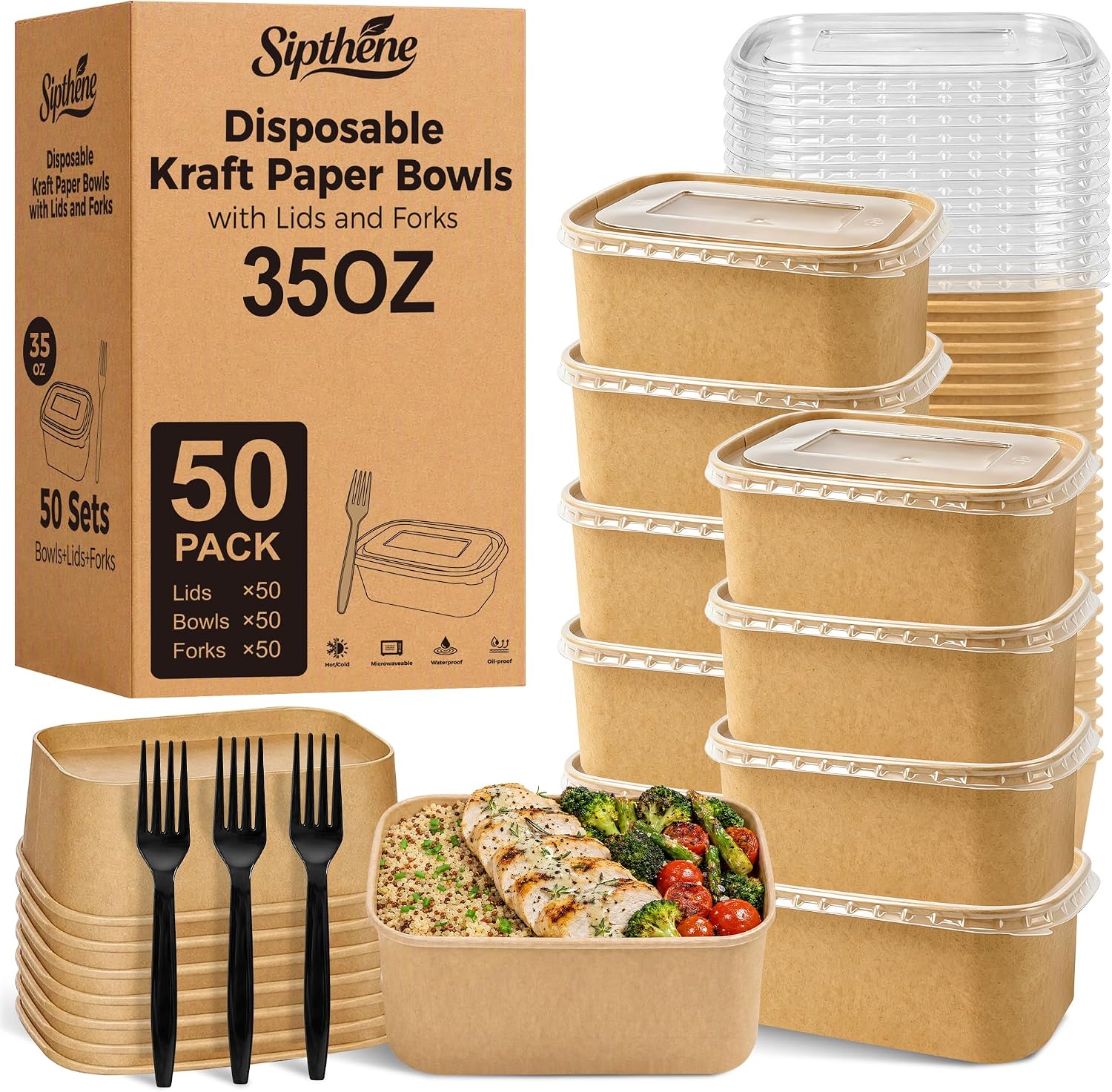 50 Pack 35 oz Disposable Meal Prep ...