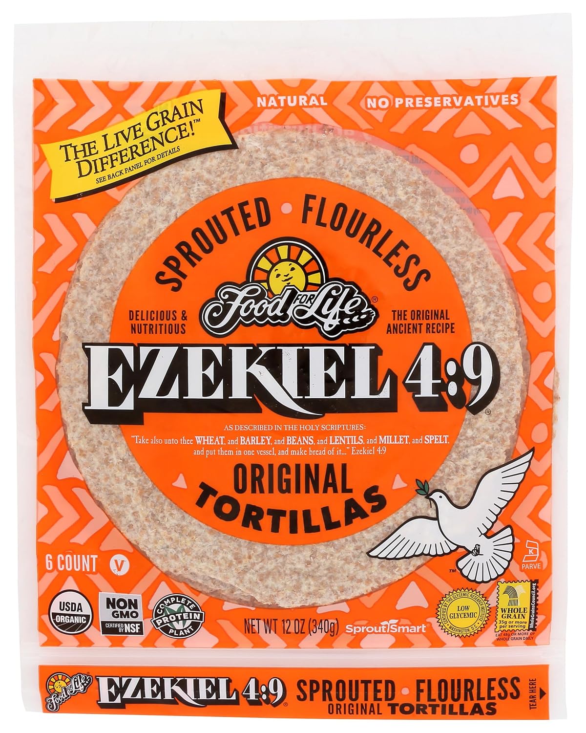 Food For Life, Tortillas Sprouted Ezekiel Large Organic, 12 Ounce
