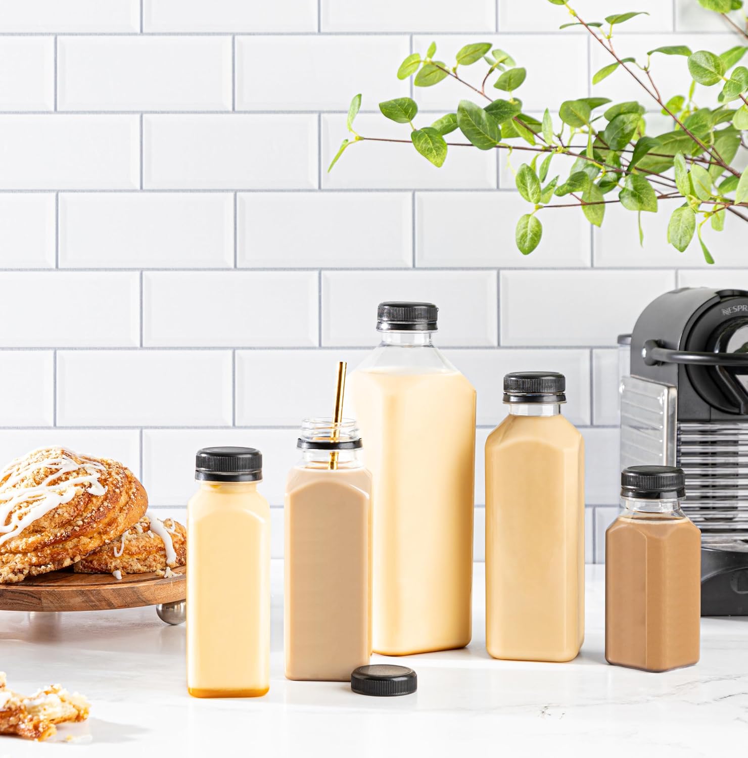 Hammont Plastic Bottles with Caps - Clear PET Iced Coffee & Juice Bottles, Pack of 24 - Reusable Juicing Bottle - Ideal for Cold Drinks (8oz) - Image 6