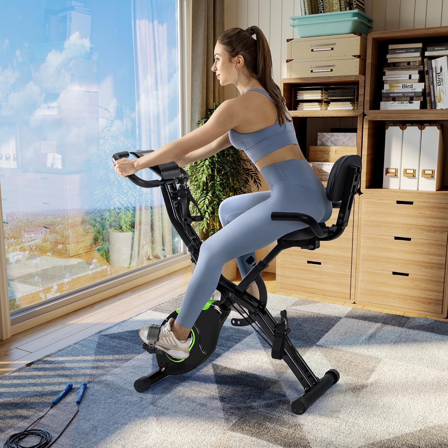 Caromix Folding Exercise Bike, 5 in 1 Stationary Bike with 16-Level Adjustable Magnetic Resistance, 330LB Capacity Indoor Workout Bike, Foldable Exercise Bike for Seniors and Adult - Image 9