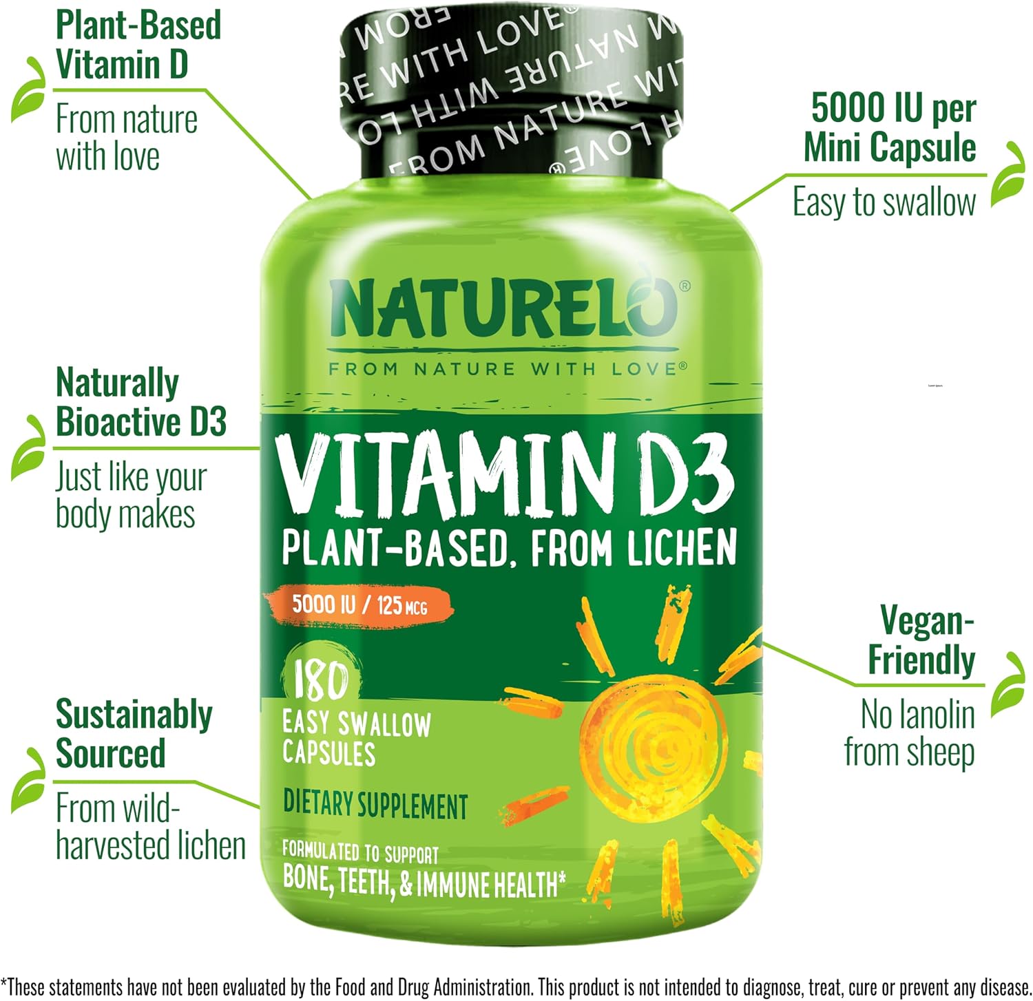 NATURELO Vitamin D3 5000 IU, Joint Support & Bone Health, 180 Count - Image 4