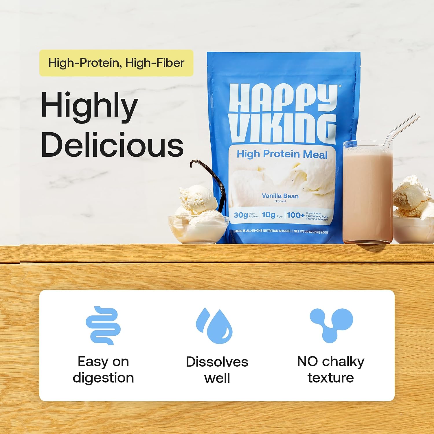Happy Viking Plant-Based Vegan Protein Powder +100 Superfoods - Vanilla - Image 2